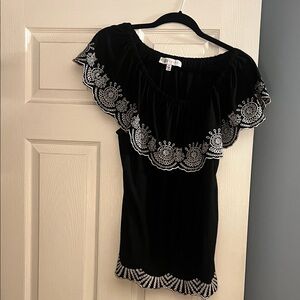 Fever Black Blouse with White Embroidery